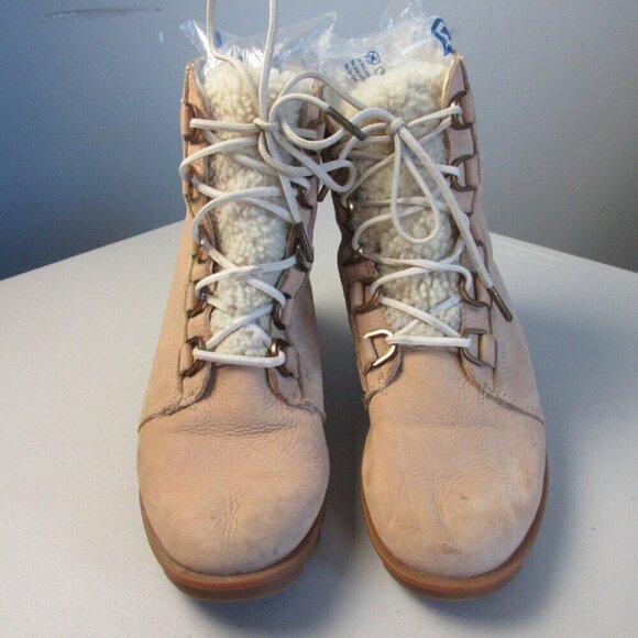 Sorel Women Boots Phoenix Short Lace Lux Ankle US 8 Beige Leather Lace Up 952 - Picture 3 of 13